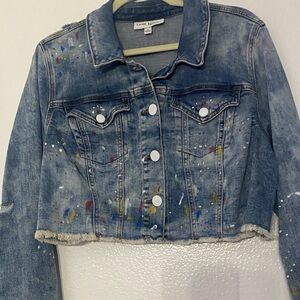 Lane Bryant Blue Denim Jacket with Colorful Splatter sz 18 nwot